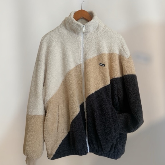 Patchwork Polar Sherpa Jacket Oversized  Contrast Color Polar Fleece Size Medium - Picture 10 of 12